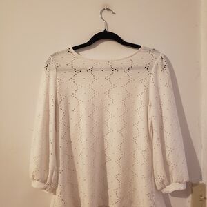 Floral White Eyelet Peasent Blouse